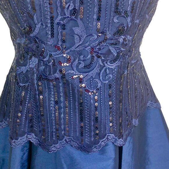 Adrianna Papell Lace Sequin Taffeta Cocktail Dress 10 Knee Length Fit Flare Navy - Picture 5 of 12